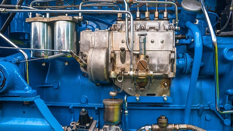 Compresseur industriel bleu partiellement démonté